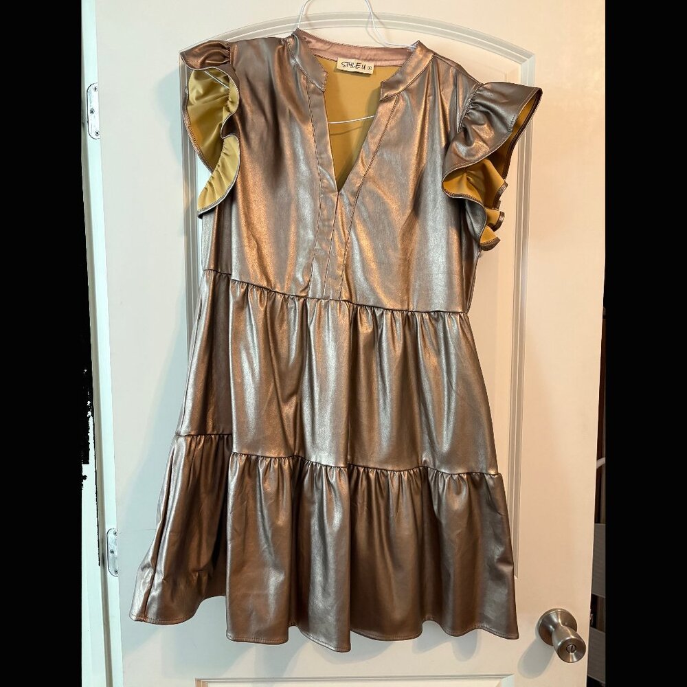 Gold Pleather Tiered Dress